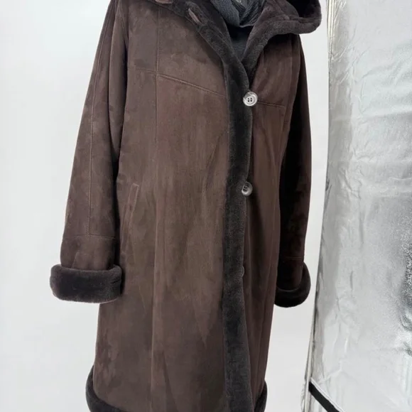 Authentic Overland Shearling Long Coat Coffee/Dark Brown - Picture 4 of 17